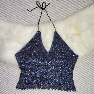 Grey/Silver Sequins Halter Top SZ M